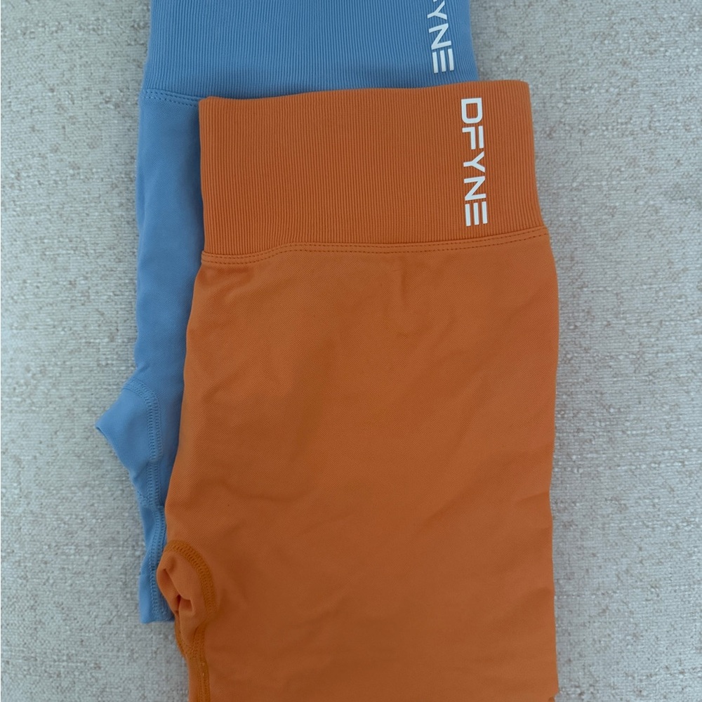 DFYNE High-Waist Athletic Bike Shorts - Rust Orange & baby blue